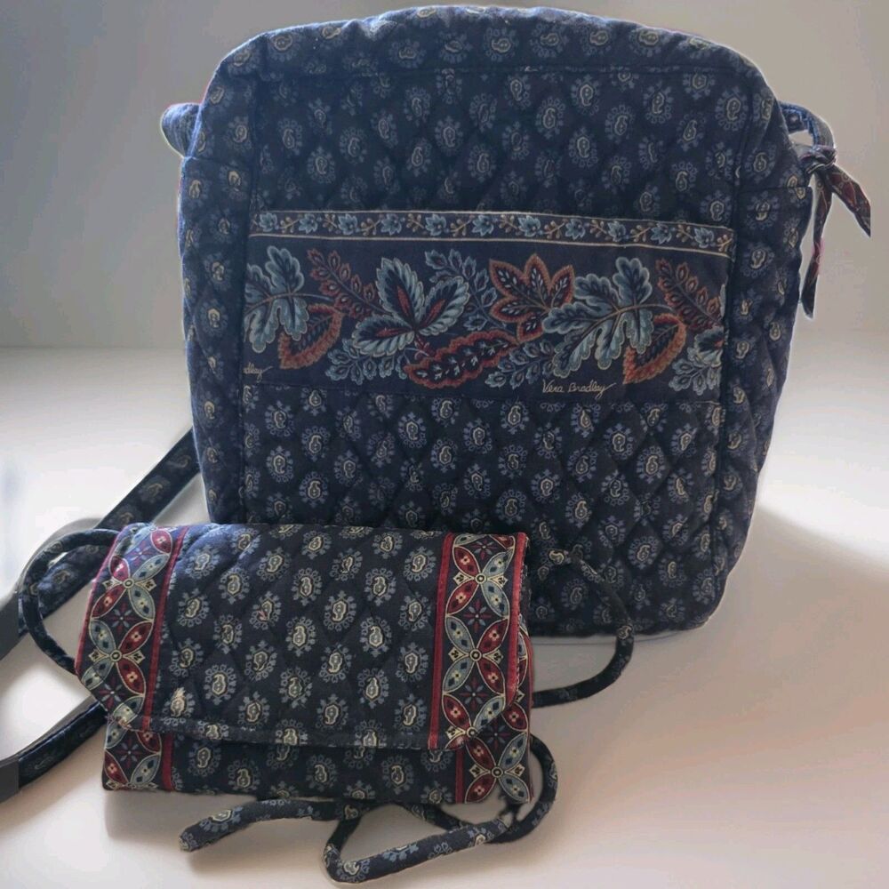 VTG Vera Bradley CLASSIC NAVY Mom’s Day Out Crossbody Backpack & Wallet Set -...